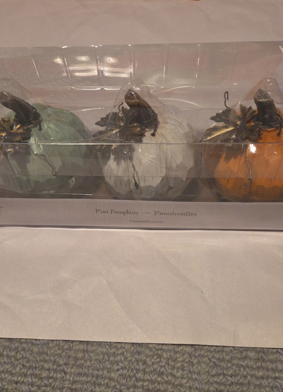 Pier 1 Mini Pumpkin Trio in Sage, White, Orange